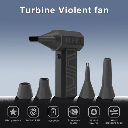 130000RPM Turbo Jet Fan 5 Outlet Nozzles Blowing Snow Electric Air Duster Portable Type-C Charging Fan Cleaning Blower Tool 2025