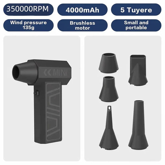 130000RPM Turbo Jet Fan 5 Outlet Nozzles Blowing Snow Electric Air Duster Portable Type-C Charging Fan Cleaning Blower Tool 2025