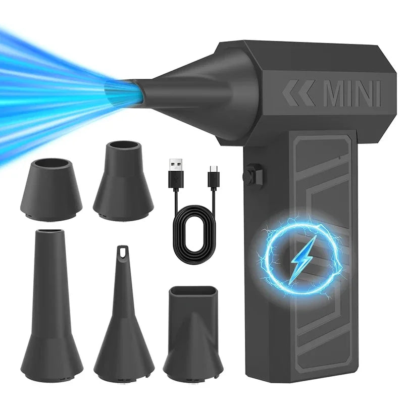 130000RPM Turbo Jet Fan 5 Outlet Nozzles Blowing Snow Electric Air Duster Portable Type-C Charging Fan Cleaning Blower Tool 2025