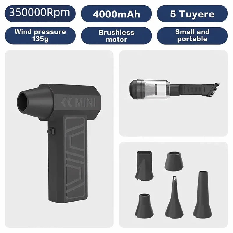 130000RPM Turbo Jet Fan 5 Outlet Nozzles Blowing Snow Electric Air Duster Portable Type-C Charging Fan Cleaning Blower Tool 2025