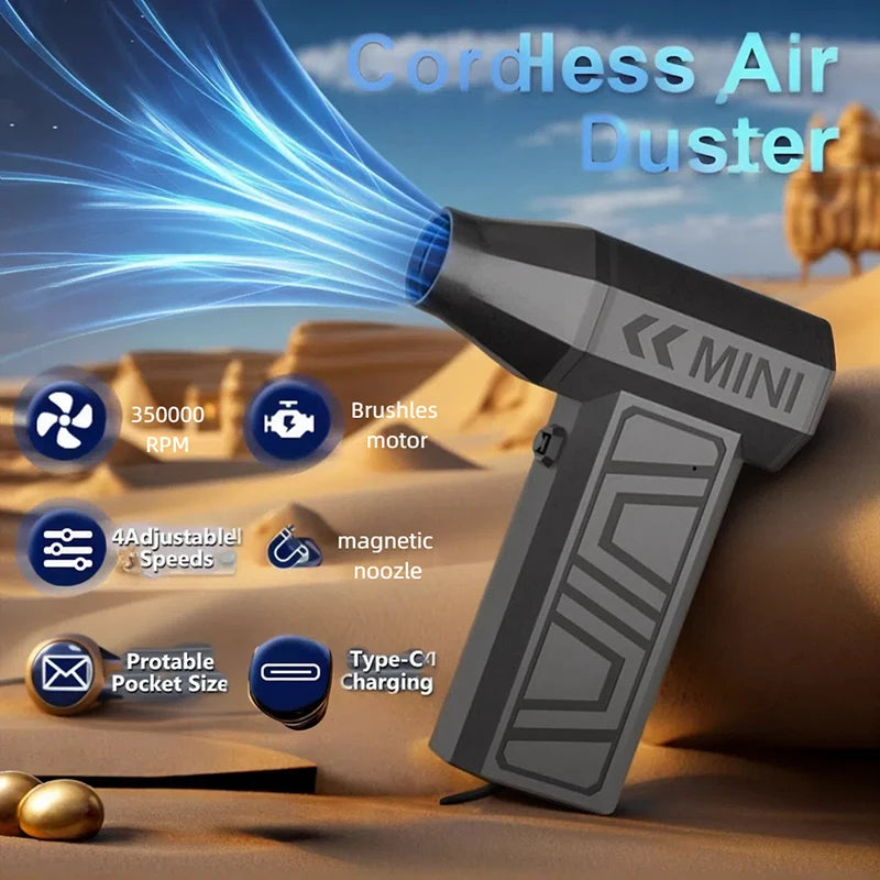 130000RPM Turbo Jet Fan 5 Outlet Nozzles Blowing Snow Electric Air Duster Portable Type-C Charging Fan Cleaning Blower Tool 2025